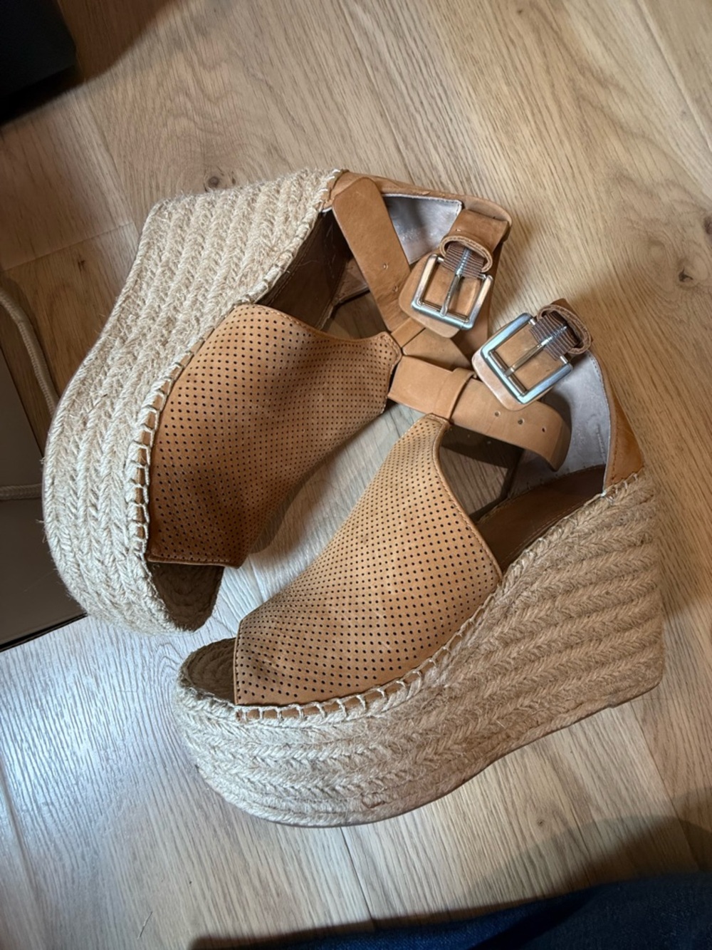Marc Fisher “Annie” Tan Espadrille Platform Wedge Sandals with Buckle size 8